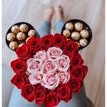 Mickey Formájú Örökrózsa Box Ferrero Rocher csokikkal Mickey Formájú Örökrózsa Box Ferrero Rocher csokikkal