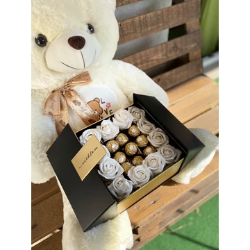 Fehér örökrózsa + Ferrero Rocher LuxBox