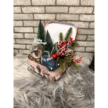 Adventi asztaldísz Box - karácsonyi dekoráció bőröndben- hagyományos