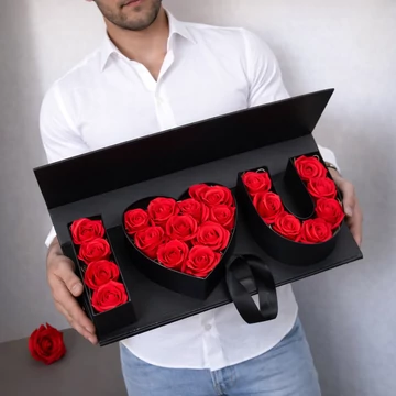 Nagy örökrózsa doboz - I Love U (Szerelmes, Valentin napi Box)