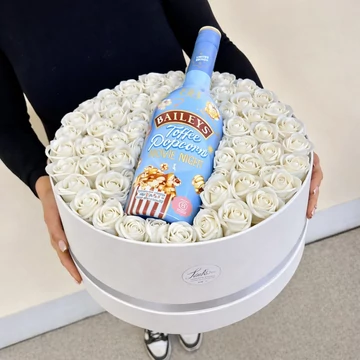 Fehér rózsa Box + Baileys Popcorn