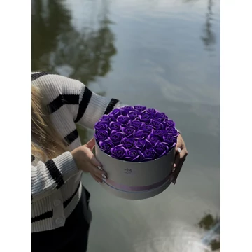 Rózsa  Box, ajándék doboz 22x17 cm lila szappanrózsa Rózsa  Box, ajándék doboz 22x17 cm lila szappanrózsa