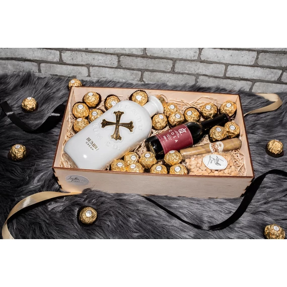 Bumbu Créme rum likőr Wood Box - fa ajándék láda ital Box