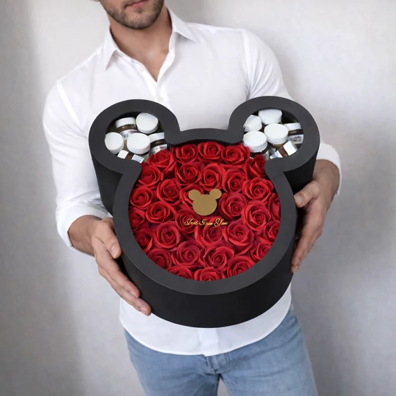 Minnie Box fekete: vörös rózsa + mini Nutella